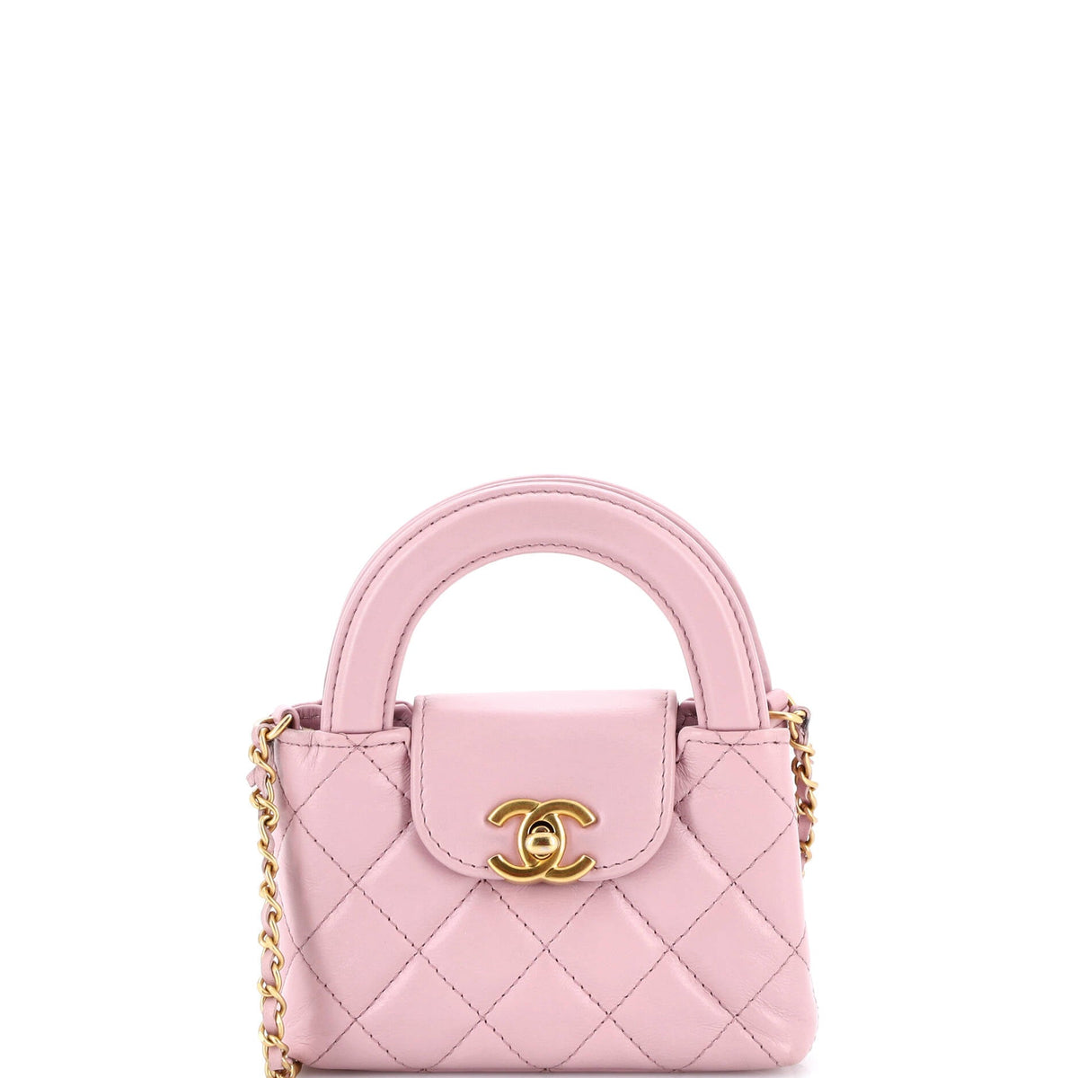 Chanel CHANEL Kelly Top Handle Shopping Bag Quilted Shiny Aged Calfskin Nano