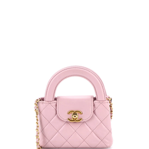 CHANEL Kelly Top Handle Shopping Bag Quilted Shiny Aged Calfskin Nano