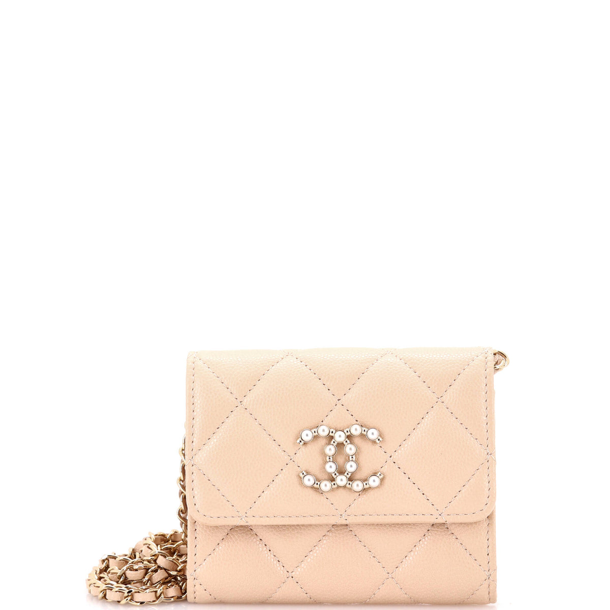 Chanel CHANEL Coco Candy Card Holder on Chain Quilted Caviar