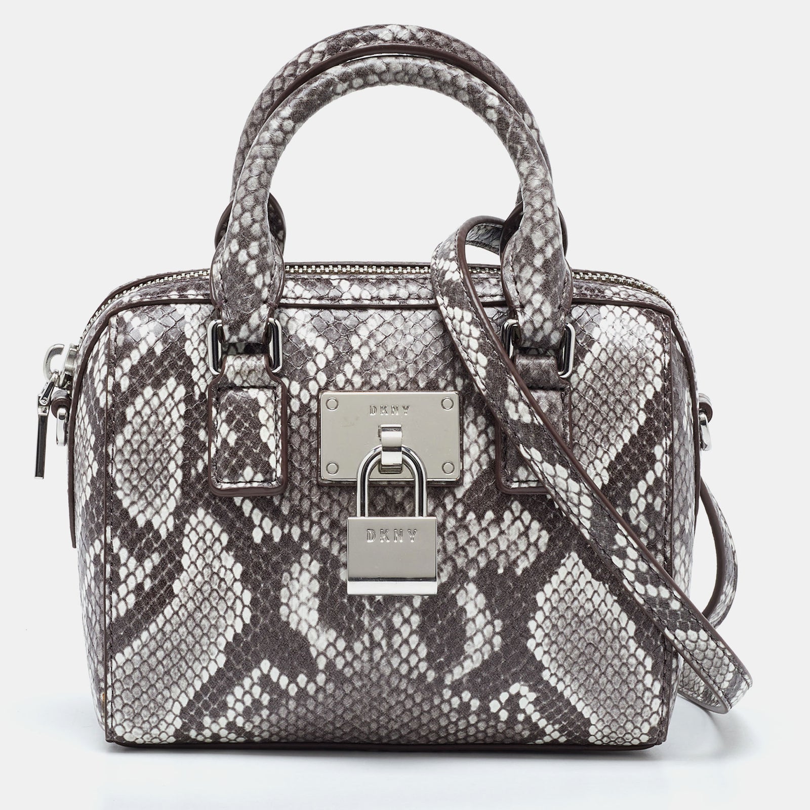 DKNY DKNY Brown Snakeskin Embossed Leather Crossbody Bag