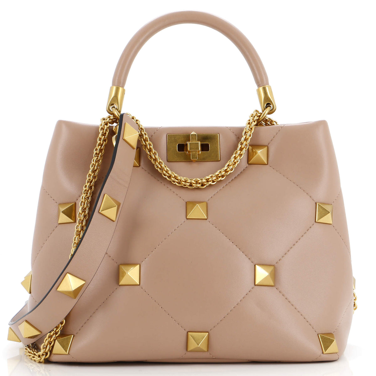 Valentino Garavani VALENTINO GARAVANI Roman Stud Top Handle Bag Quilted Leather Medium
