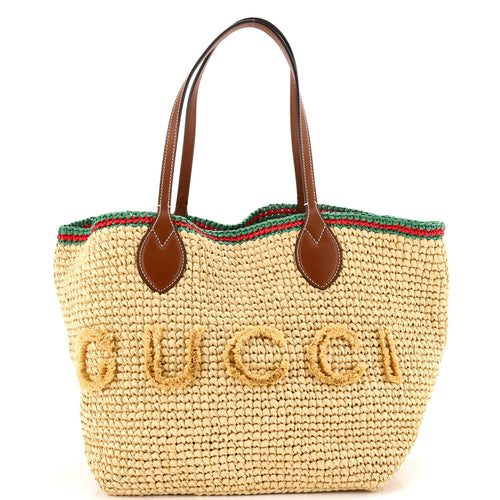 GUCCI Logo Open Tote Woven Raffia Medium