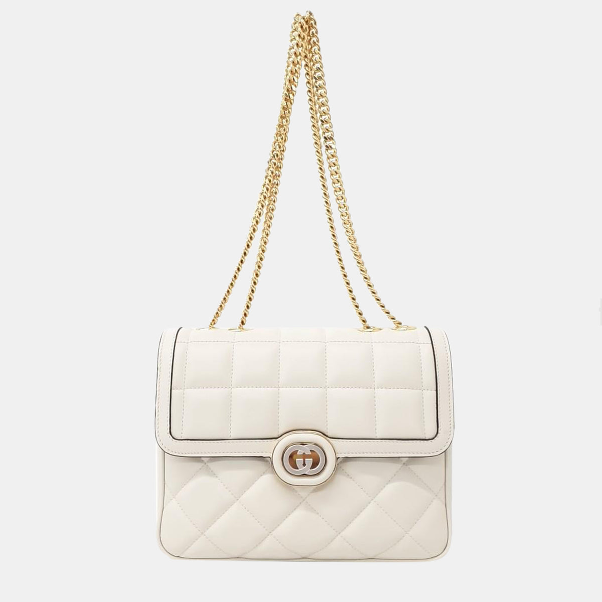 Gucci Cream Calfskin Quilted Small Deco Shoulder Bag