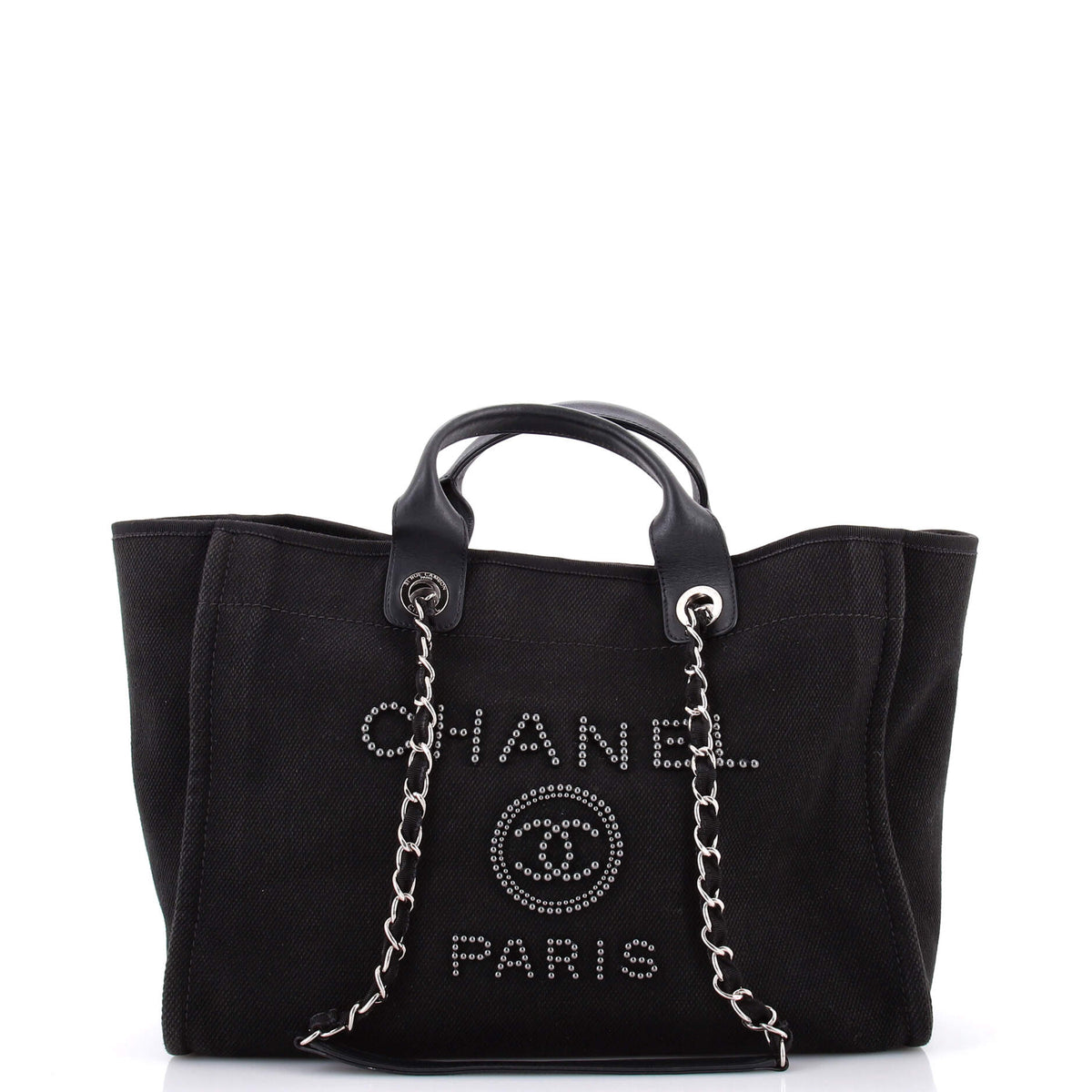 Chanel CHANEL Deauville Tote Pearl Embellished Canvas Medium