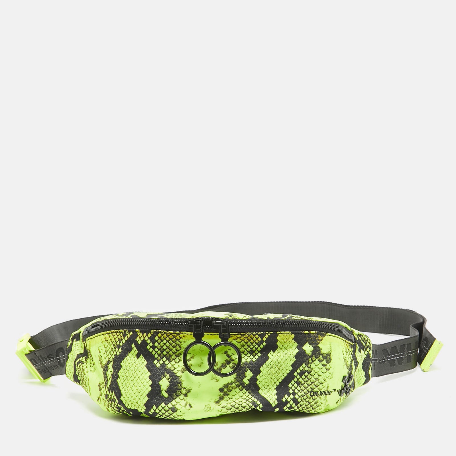 Off-White Neon Green/Black Python Print Nylon Fanny Pack Belt Bag