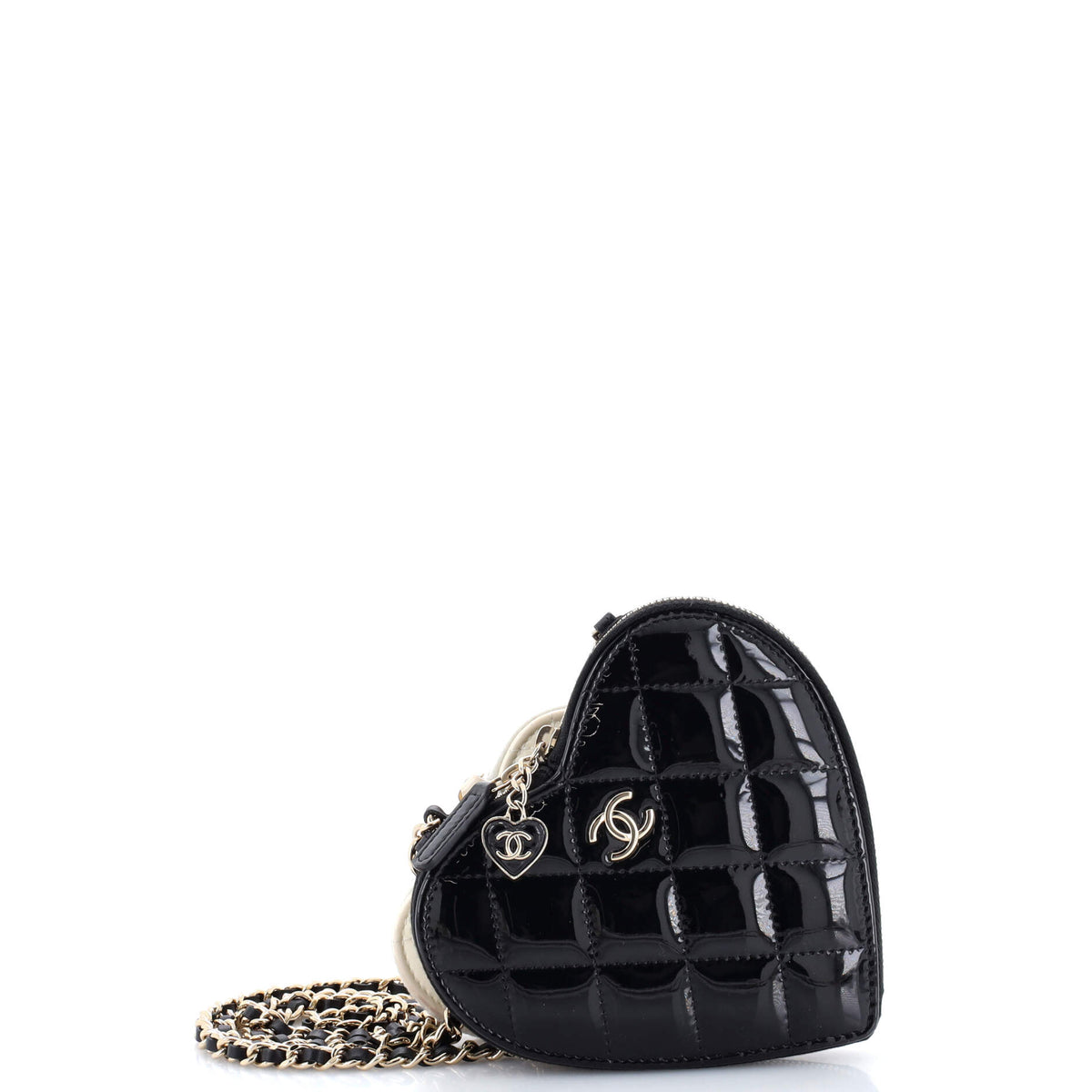 Chanel CHANEL Double Heart Clutch with Chain Quilted Patent