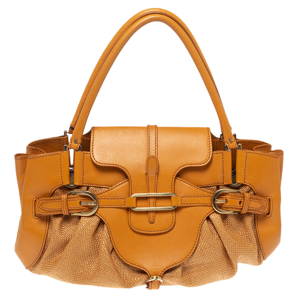 Jimmy Choo Orange Raffia and Leather Tulita Shoulder Bag