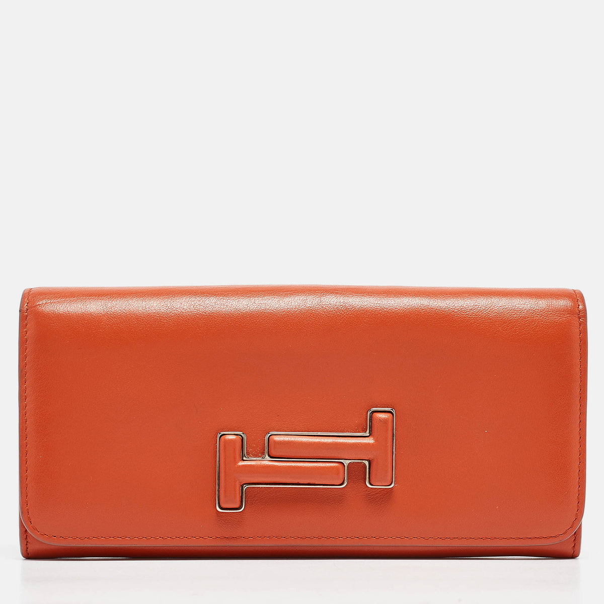 Tod's Burnt Orange Leather Flap Continental Wallet