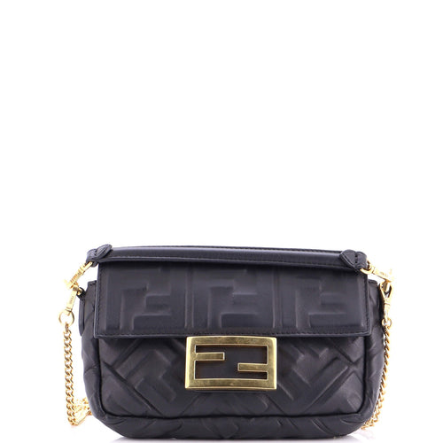 FENDI Baguette NM Bag Zucca Embossed Leather Mini
