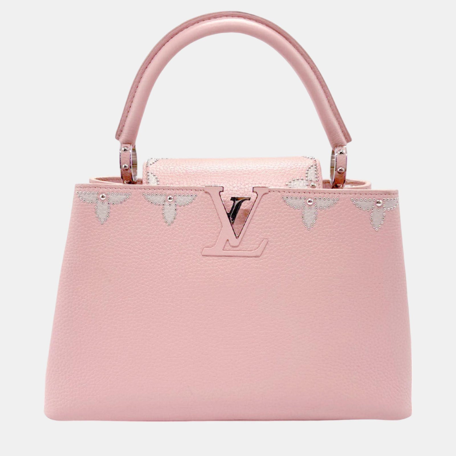 Louis Vuitton Capucines PM Handtasche aus hellrosa-silbernem Leder