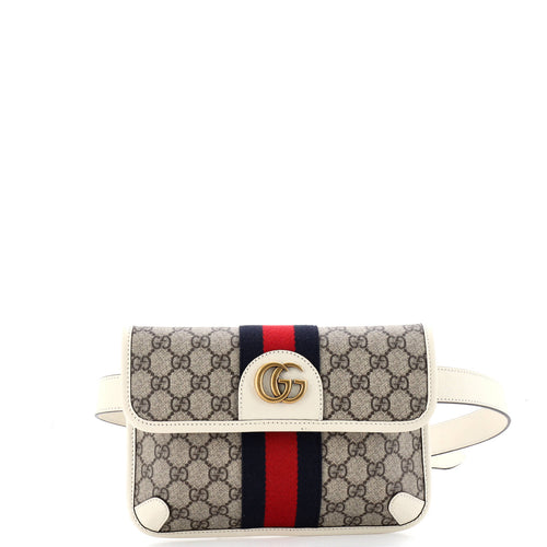 GUCCI Ophidia Flap Belt Bag GG Coated Canvas with Leather