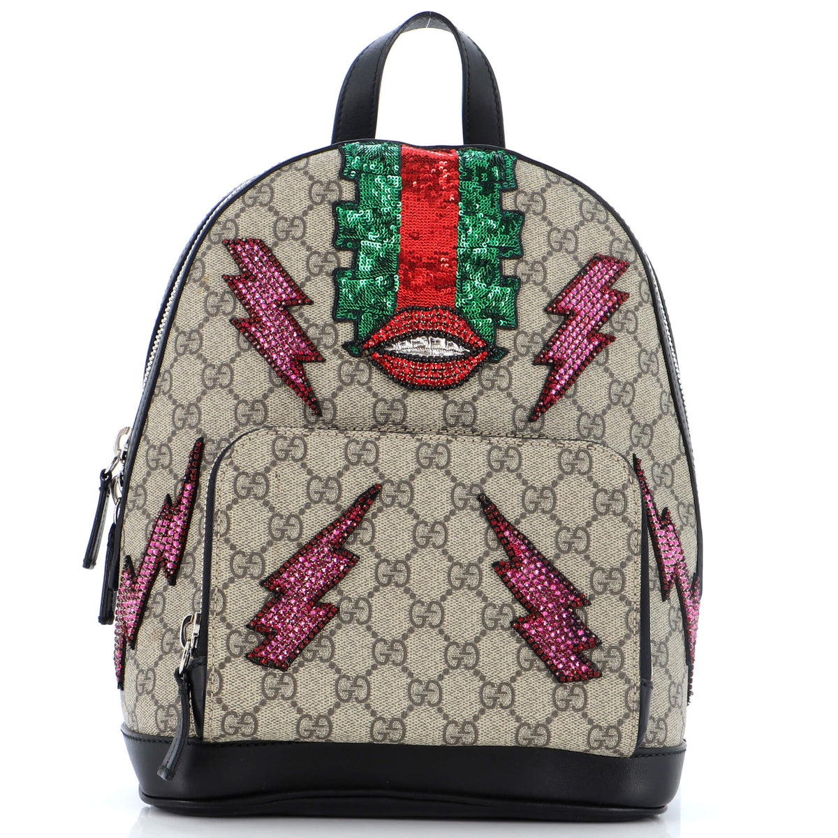 Gucci GUCCI Zip Pocket Backpack Embellished GG Coated Canvas Small