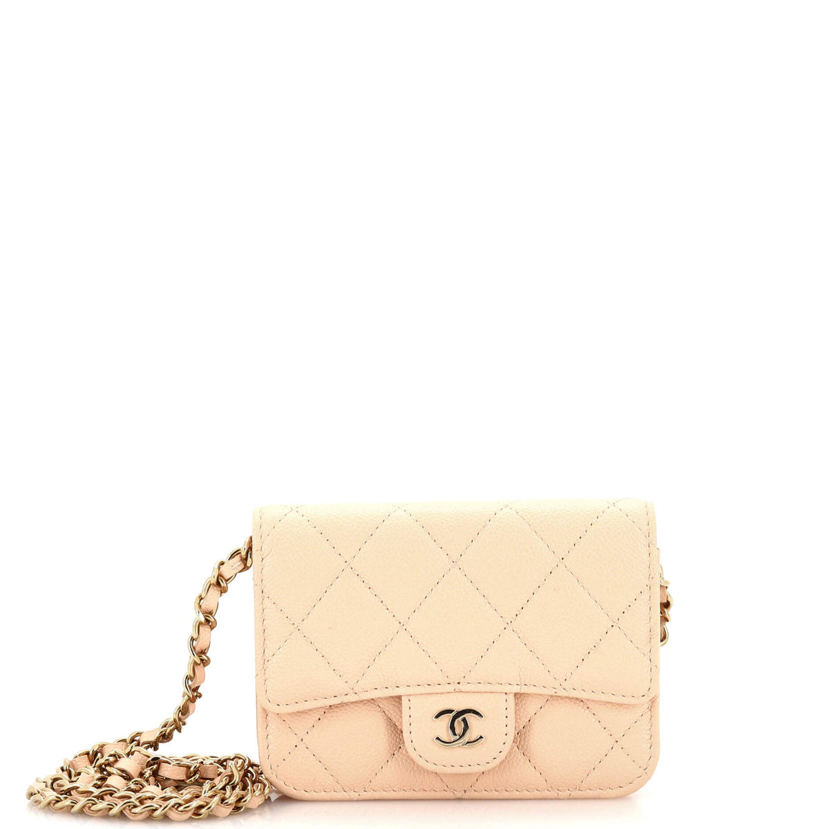 Chanel CHANEL Classic Zip Around Card Holder on Chain Quilted Caviar Mini