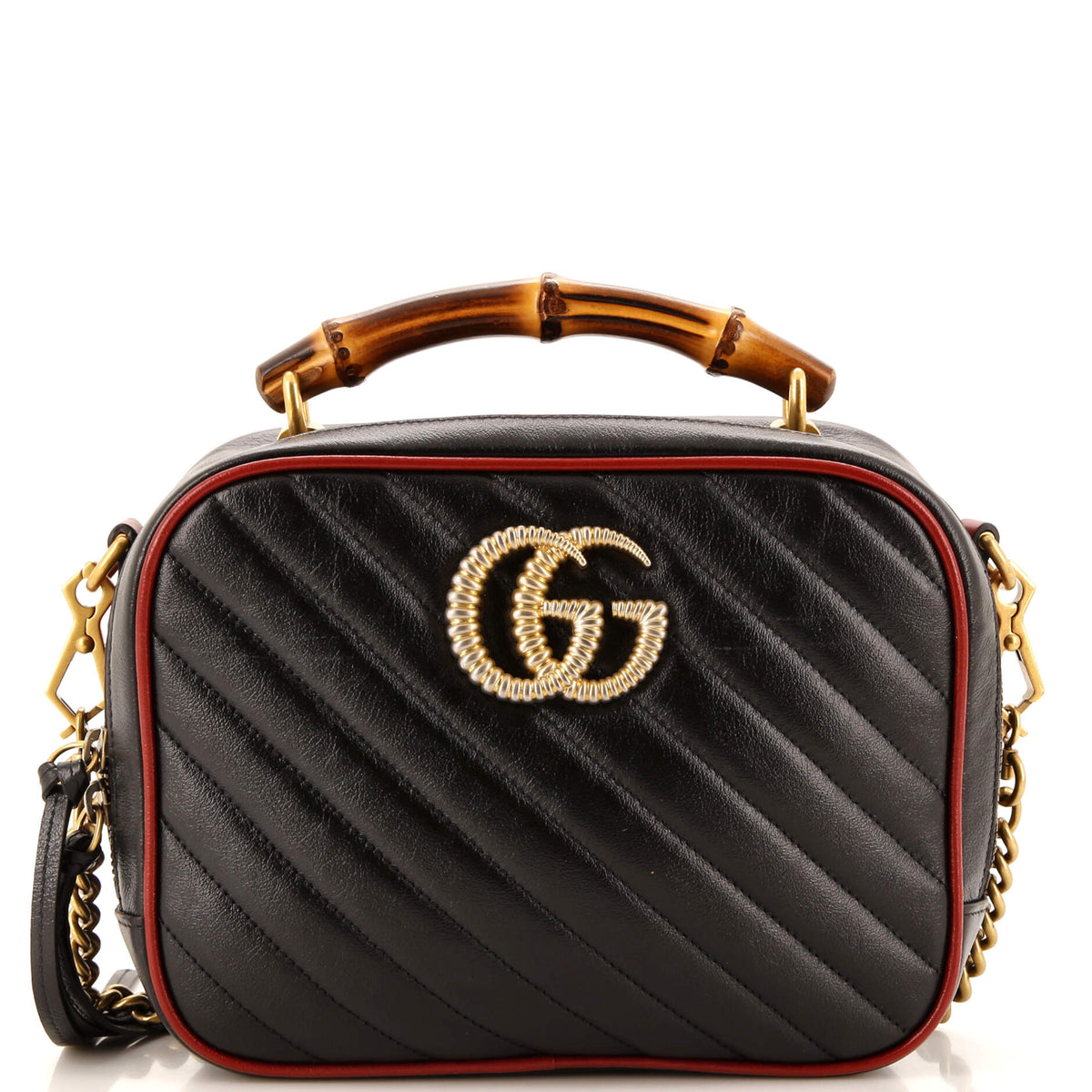 Gucci GUCCI Marmont Torchon Bamboo Camera Bag Diagonal Quilted Leather Small