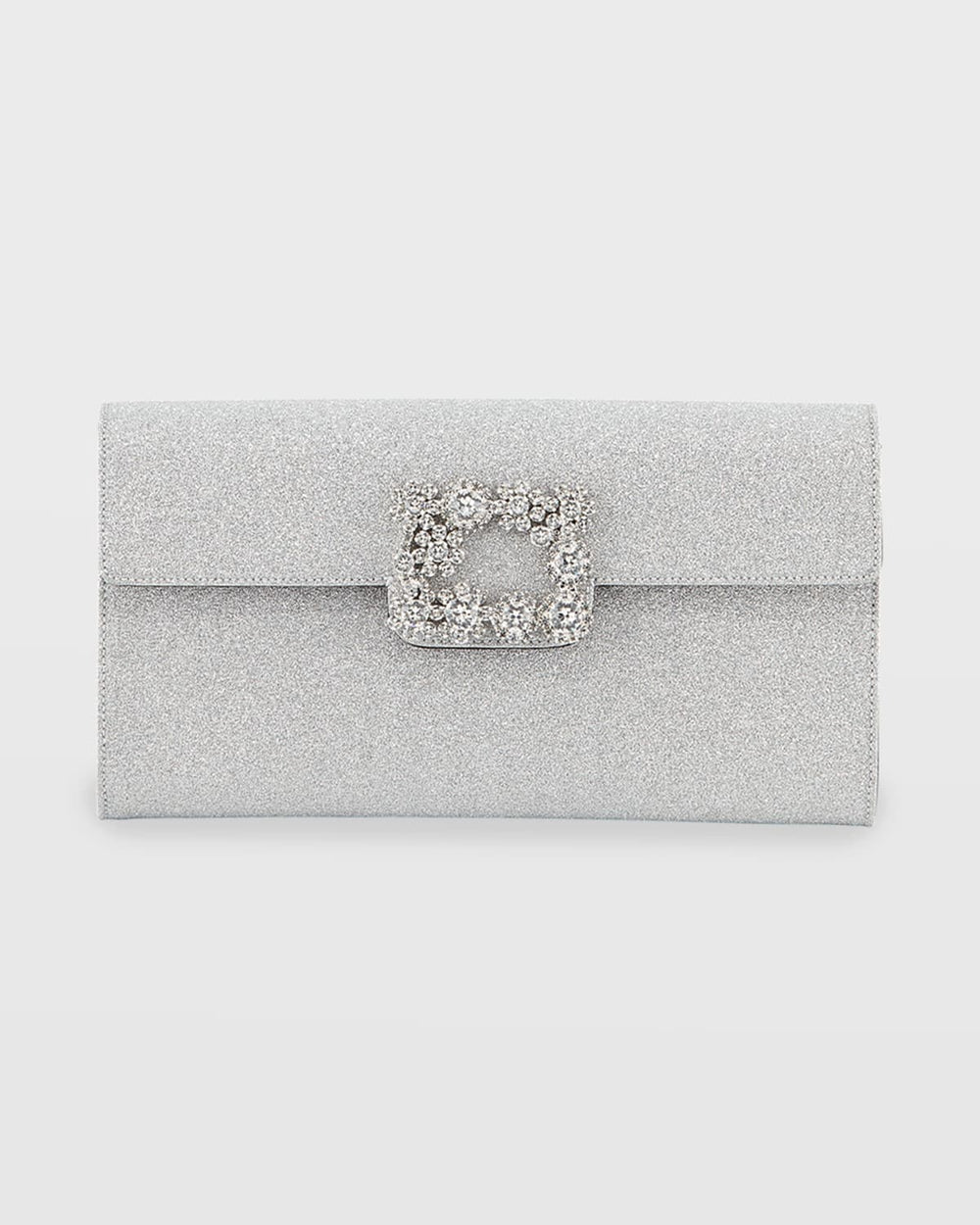 Floral Crystal-Buckle Glitter Fabric Envelope Clutch Bag