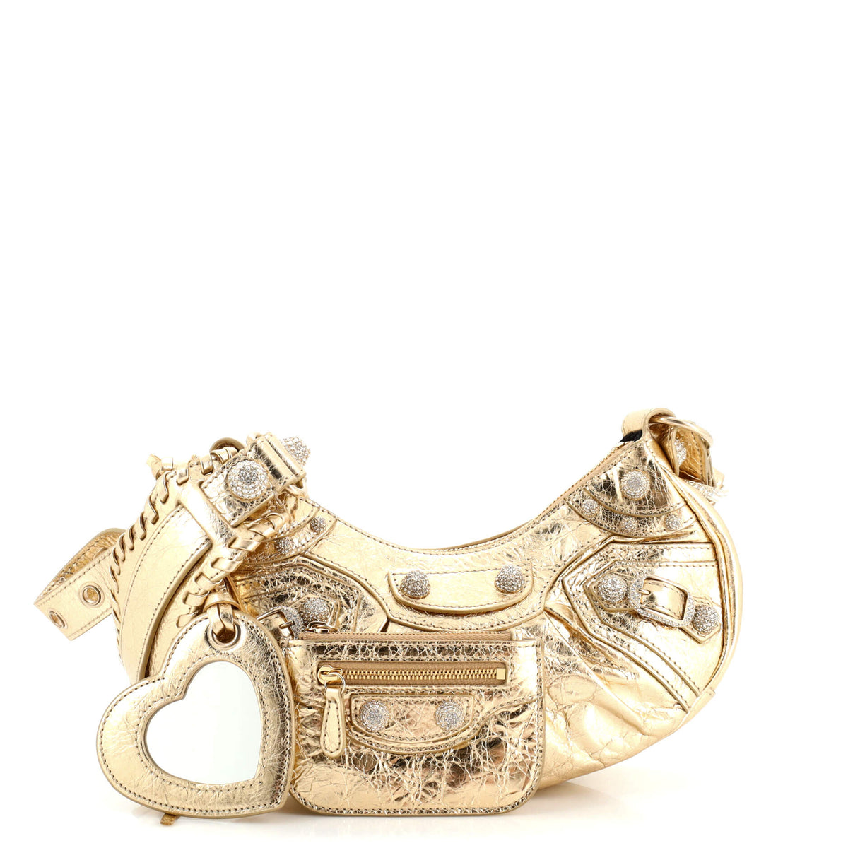 Balenciaga Le Cagole Giant Studs Shoulder Bag Leather with Crystals XS