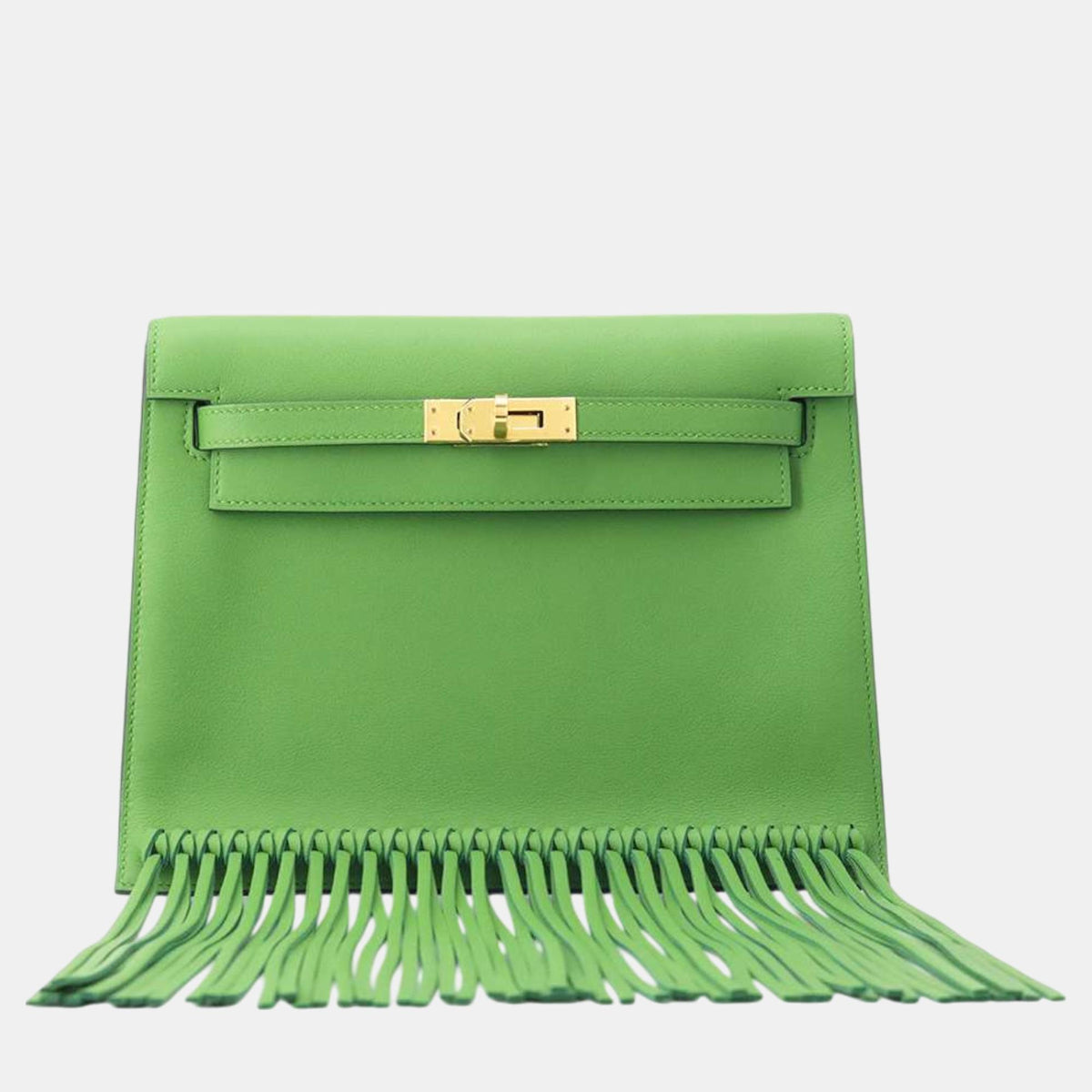 Hermès Vert Yucca Swift Leather Kelly Danse II Anate Fringe Shoulder Bag