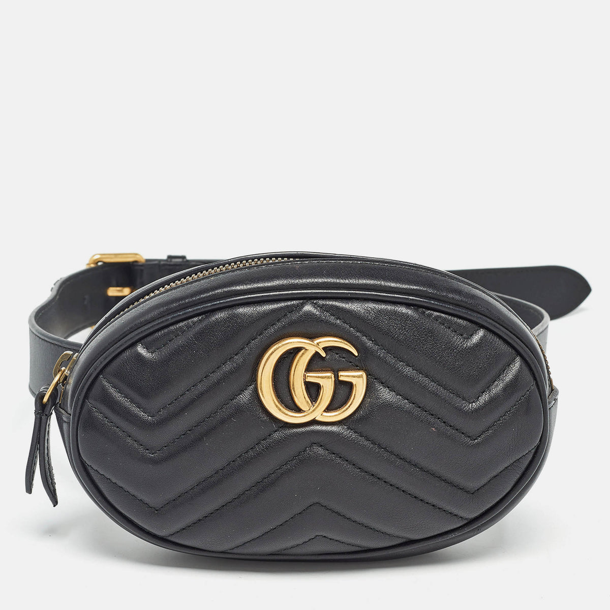Gucci Black Matelass&eacute; Leather Mini GG Marmont Belt Bag