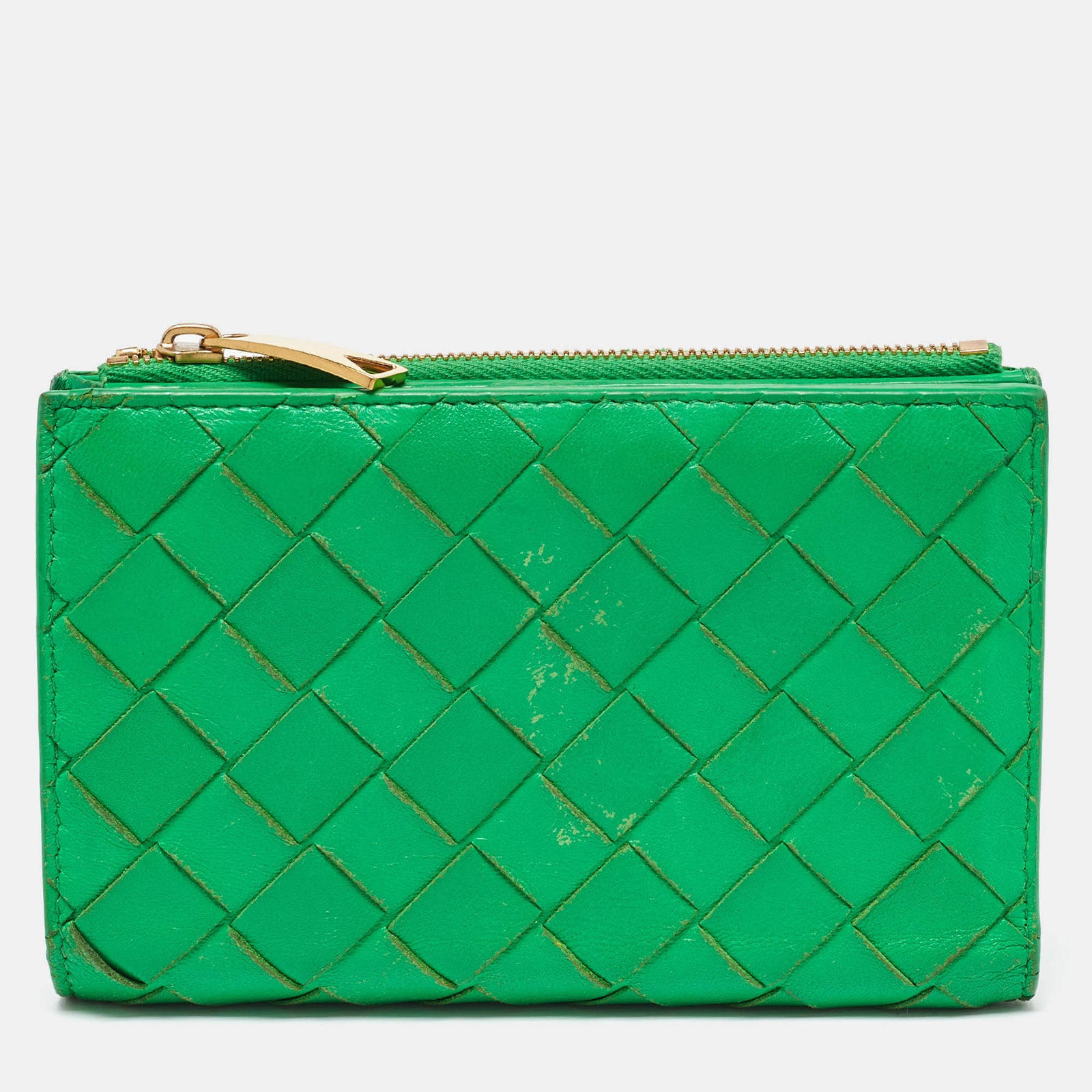 Bottega Veneta Portefeuille à deux volets en cuir Intrecciato vert