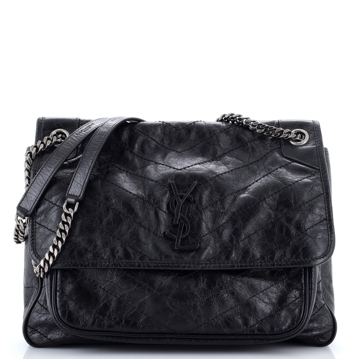 Saint Laurent Niki Chain Flap Bag Matelasse Chevron Leather Large
