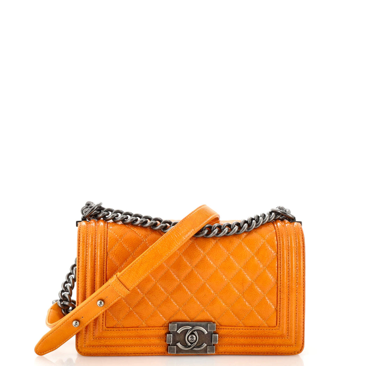 Chanel CHANEL Boy Flap Bag Quilted Crinkled Patent Old Medium