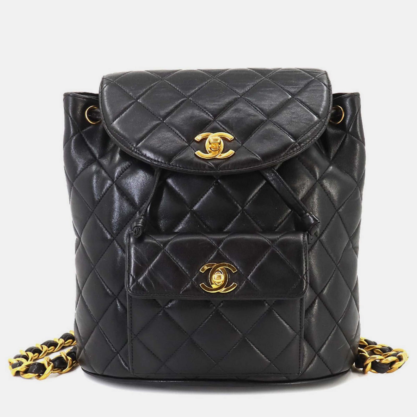 Chanel Schwarzer Duma Matelassé-Rucksack aus Leder mit Kette