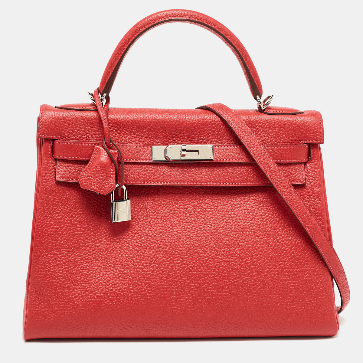 Hermès Hermès Rouge Casaque Togo Leather Palladium Finish Kelly Retourne 32 Bag