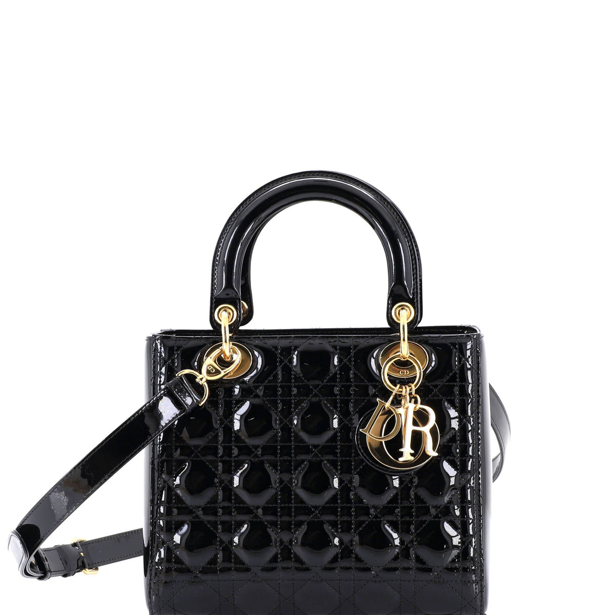 Christian Dior Lady Dior Bag Cannage Quilt Patent Medium