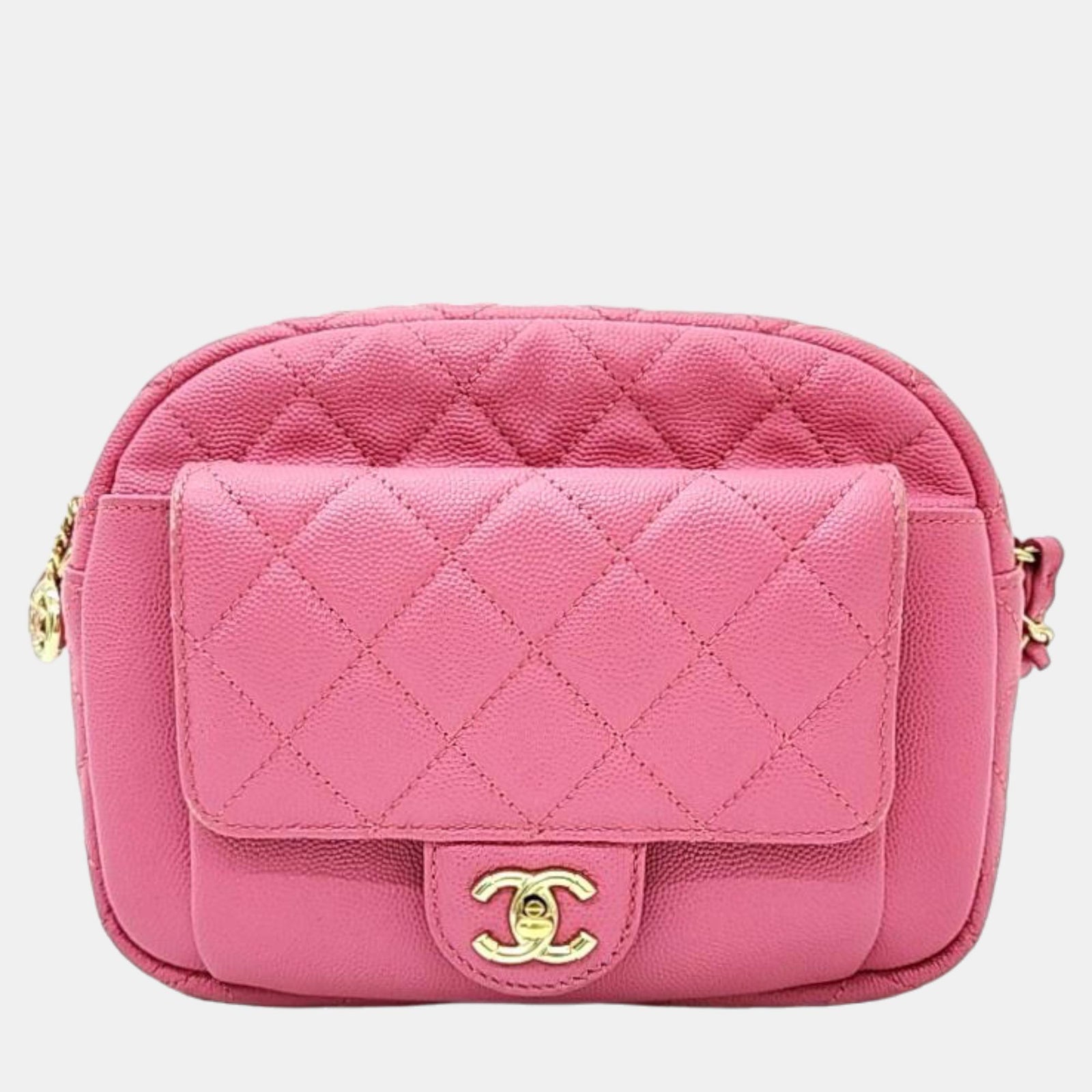 Chanel Rosa CC Day Kameratasche aus Leder mit Kette