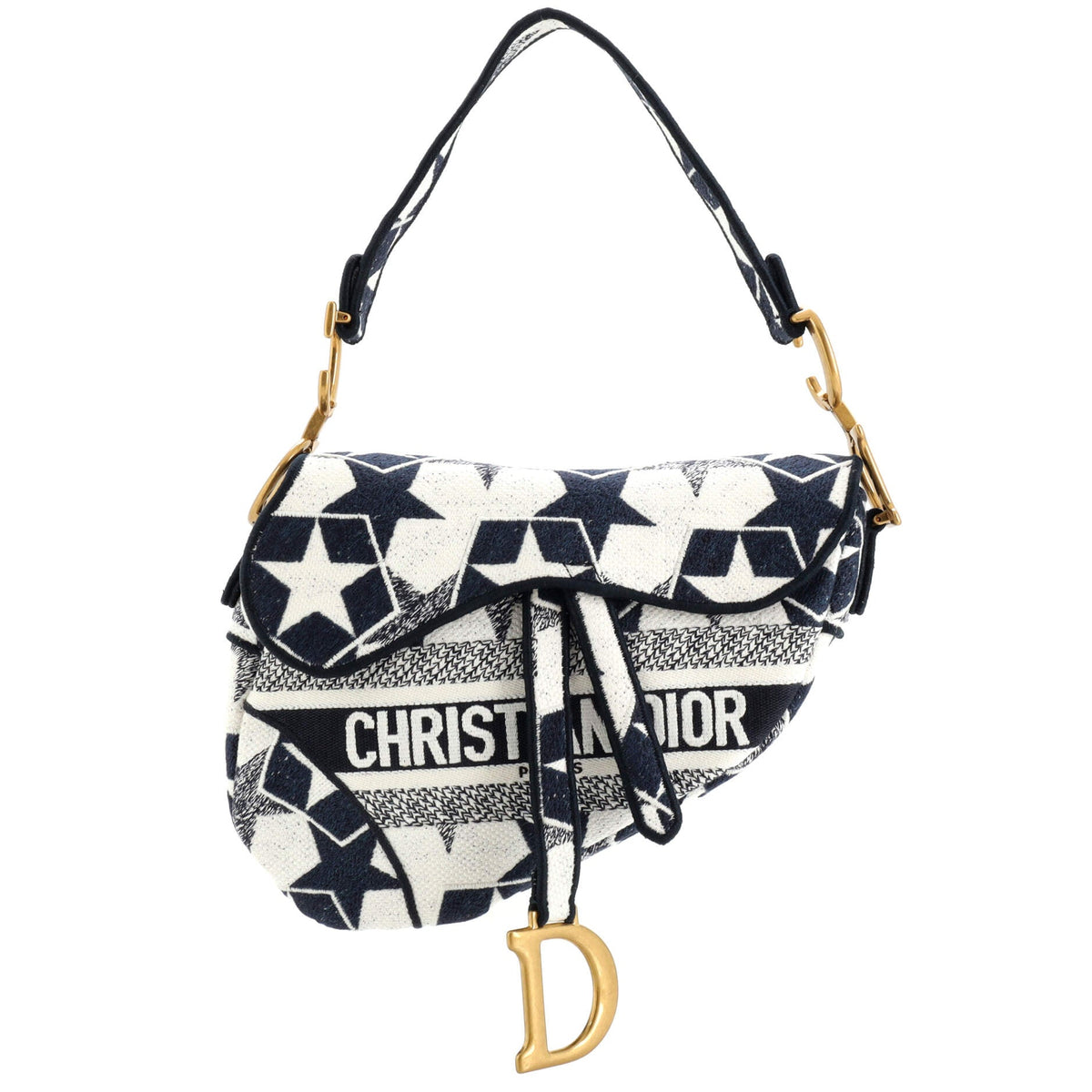 Christian Dior Saddle Bag Stars Embroidered Canvas Medium