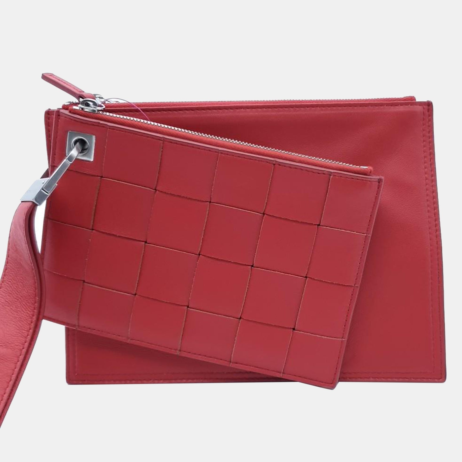 Bottega Veneta Petite pochette en cuir rouge intrecciato