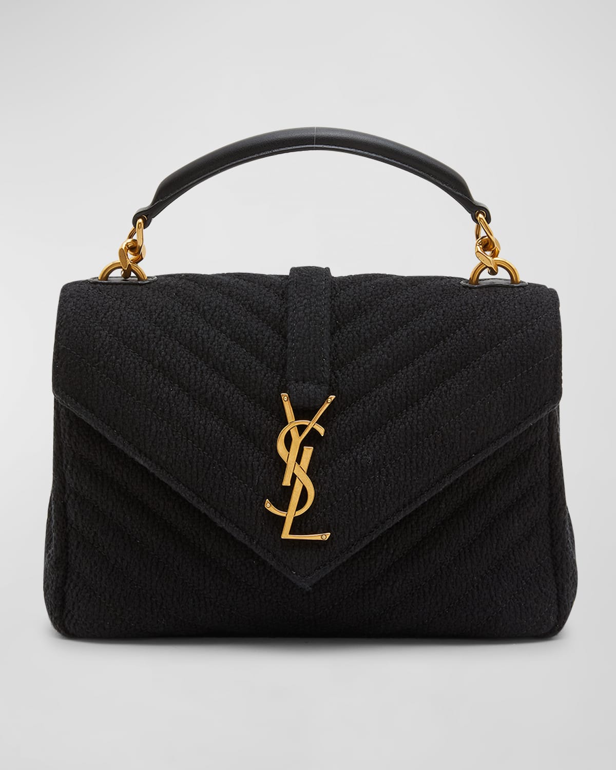 Saint Laurent College Medium Flap YSL Shoulder Bag in Quilted Tweed