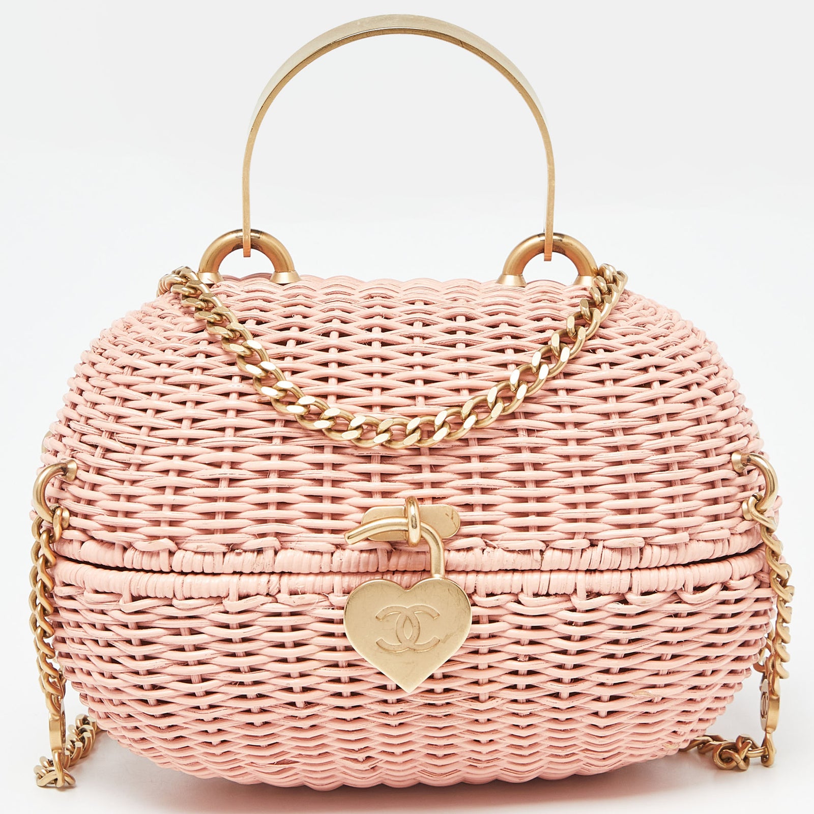 Chanel Pink Wicker Oval Locket Basket Chain Bag