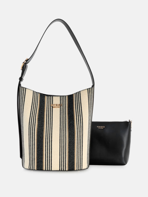 Nicolette Striped Canvas Large Bucket Bag