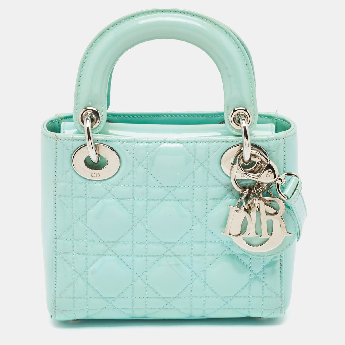 Dior Mint Blue Cannage Patent Leather Mini Lady Tote