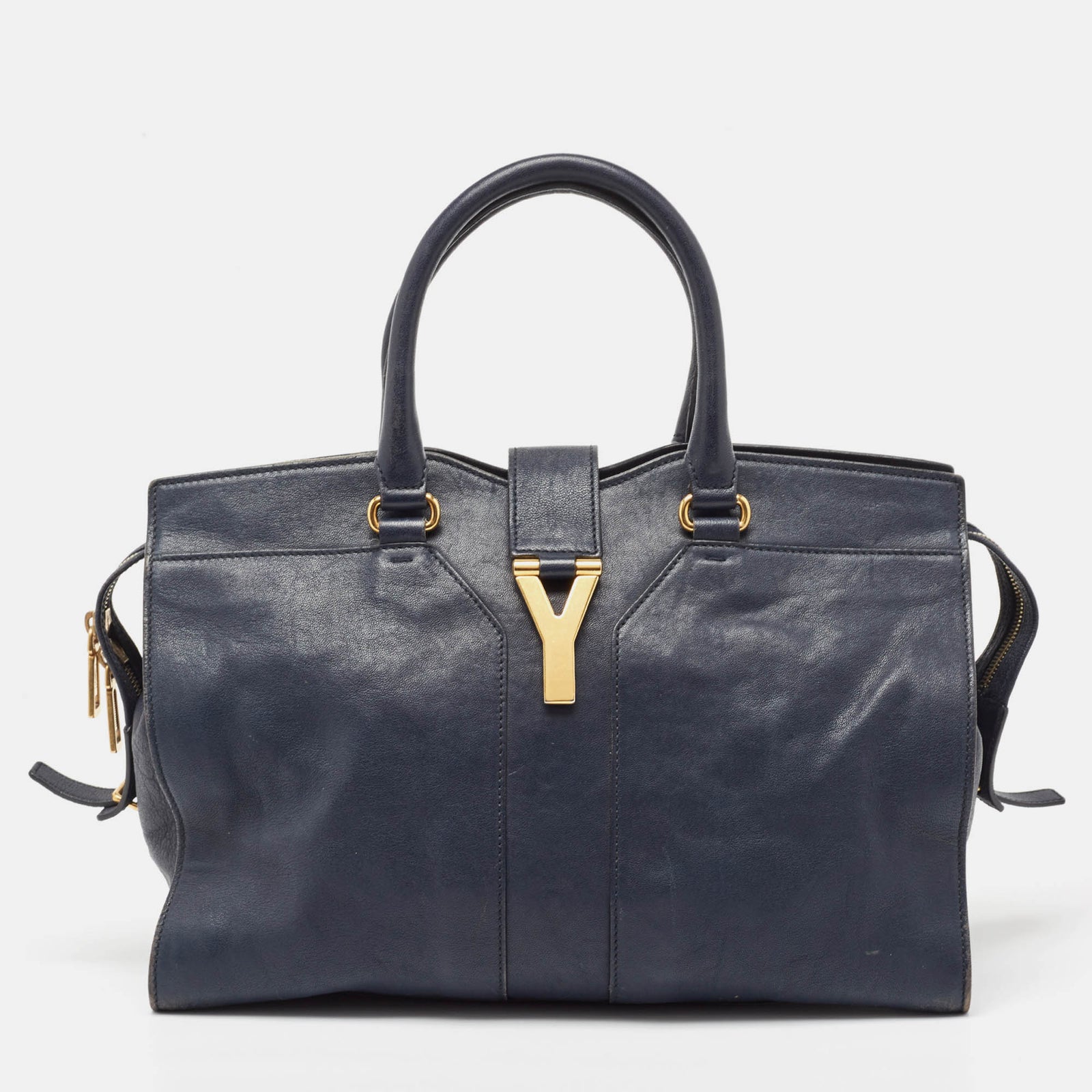 Yves Saint Laurent Navy Blue Leather Medium Cabas Chyc Tote