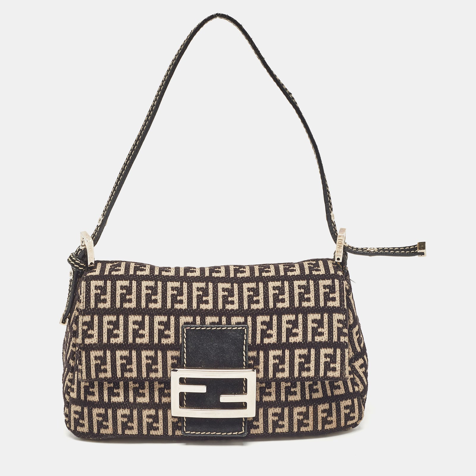 Fendi Black/Beige Zucchino Canvas Mini Mama Baguette Bag