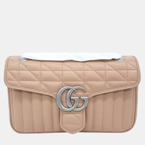 Beige Leather Small Marmont Matelasse Shoulder Bag