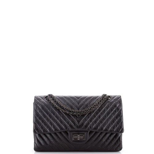 CHANEL So Black Reissue 2.55 Flap Bag Chevron Aged Calfskin 227