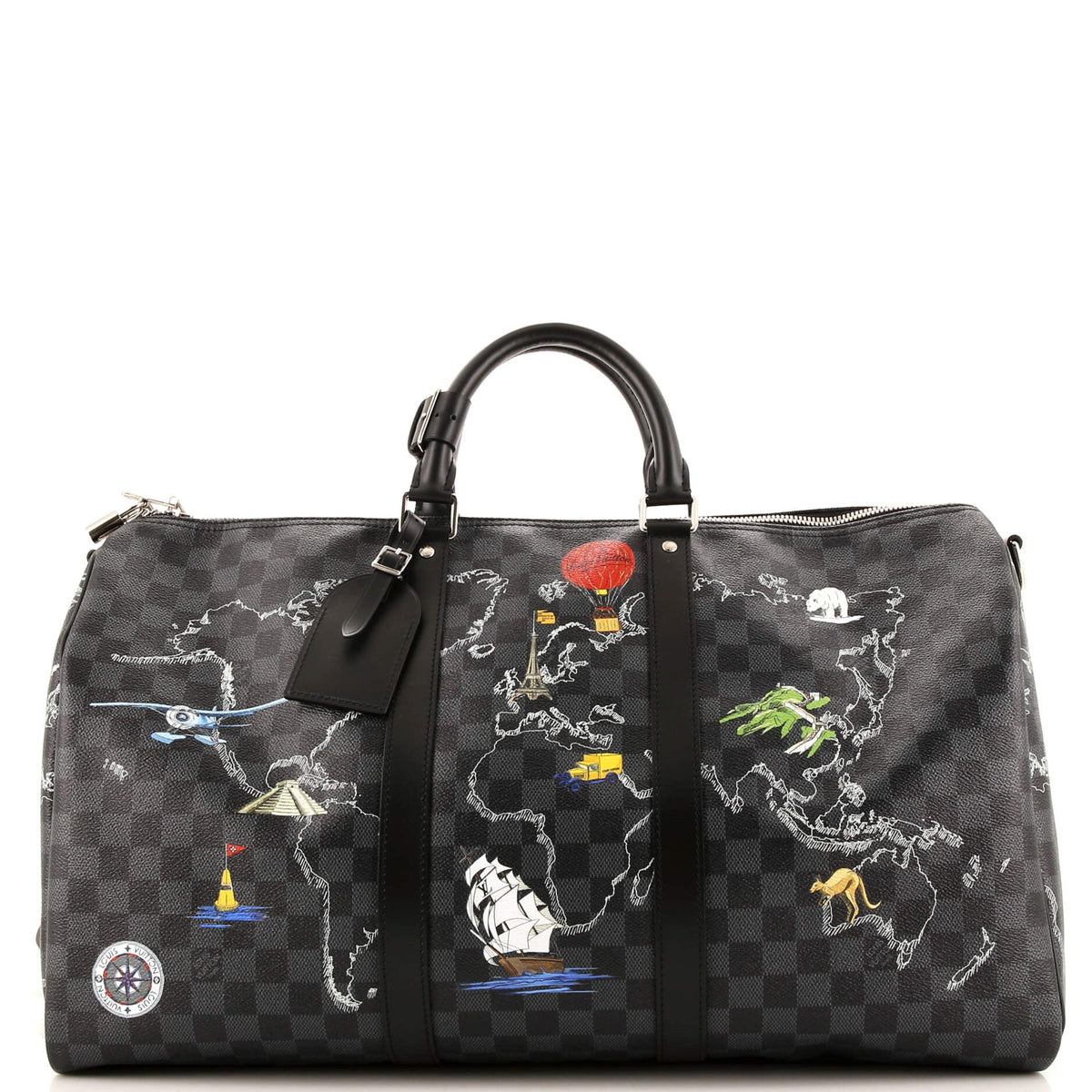 Louis Vuitton Keepall Bandouliere Bag Limited Edition Renaissance Map Damier Graphite 50