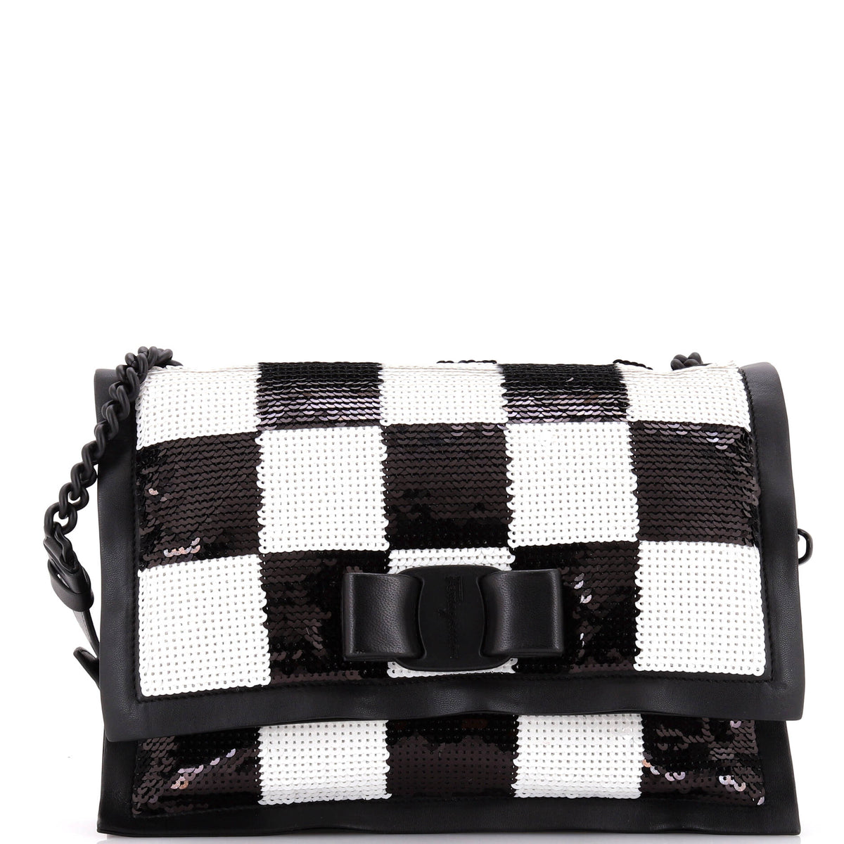 Salvatore Ferragamo Viva Bow Flap Bag Sequin Embellished Leather Small
