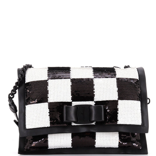 Viva Bow Flap Bag Sequin Embellished Leather Small