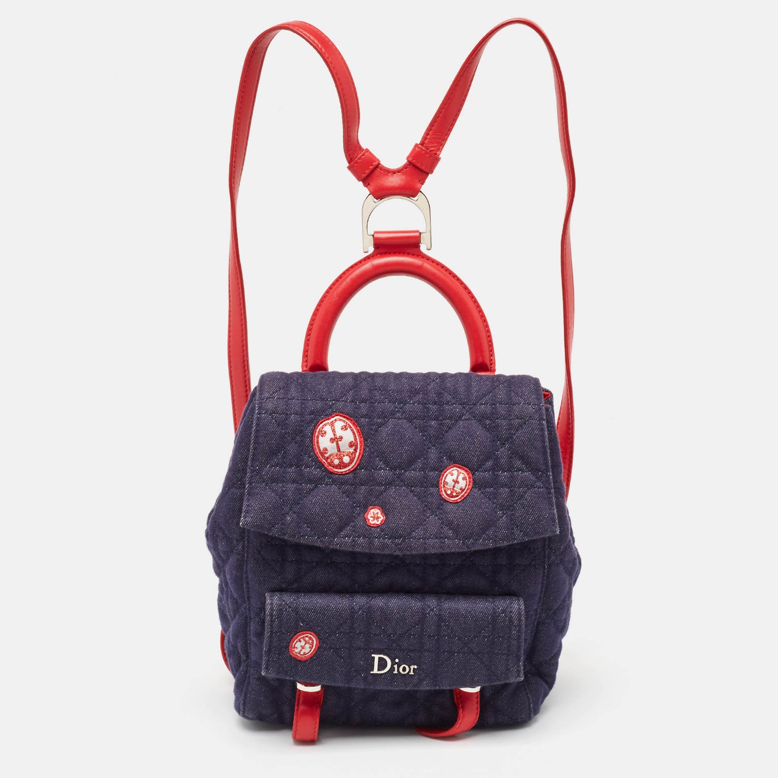 Dior Kleiner Stardust-Rucksack aus Cannage-Denim in Blau/Rot