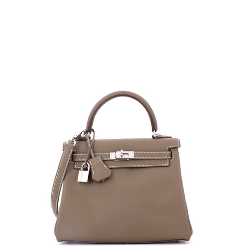 Kelly Handbag Grey Swift with Palladium Hardware 25
