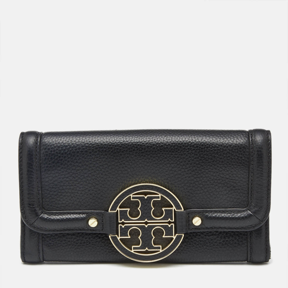 Black Leather Amanda Flap Continental Wallet