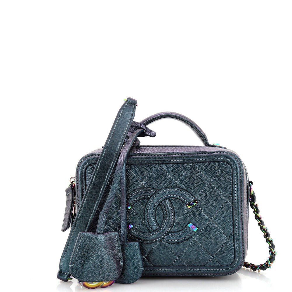 CHANEL Filigree Vanity Case Quilted Iridescent Caviar Small