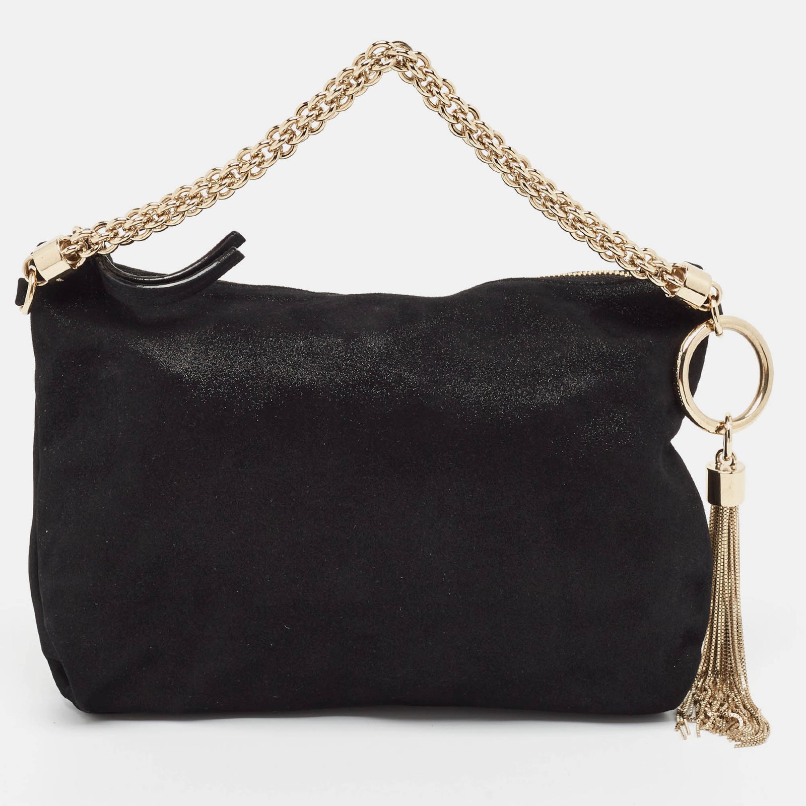 Jimmy Choo Black Shimmer Suede Callie Chain Clutch