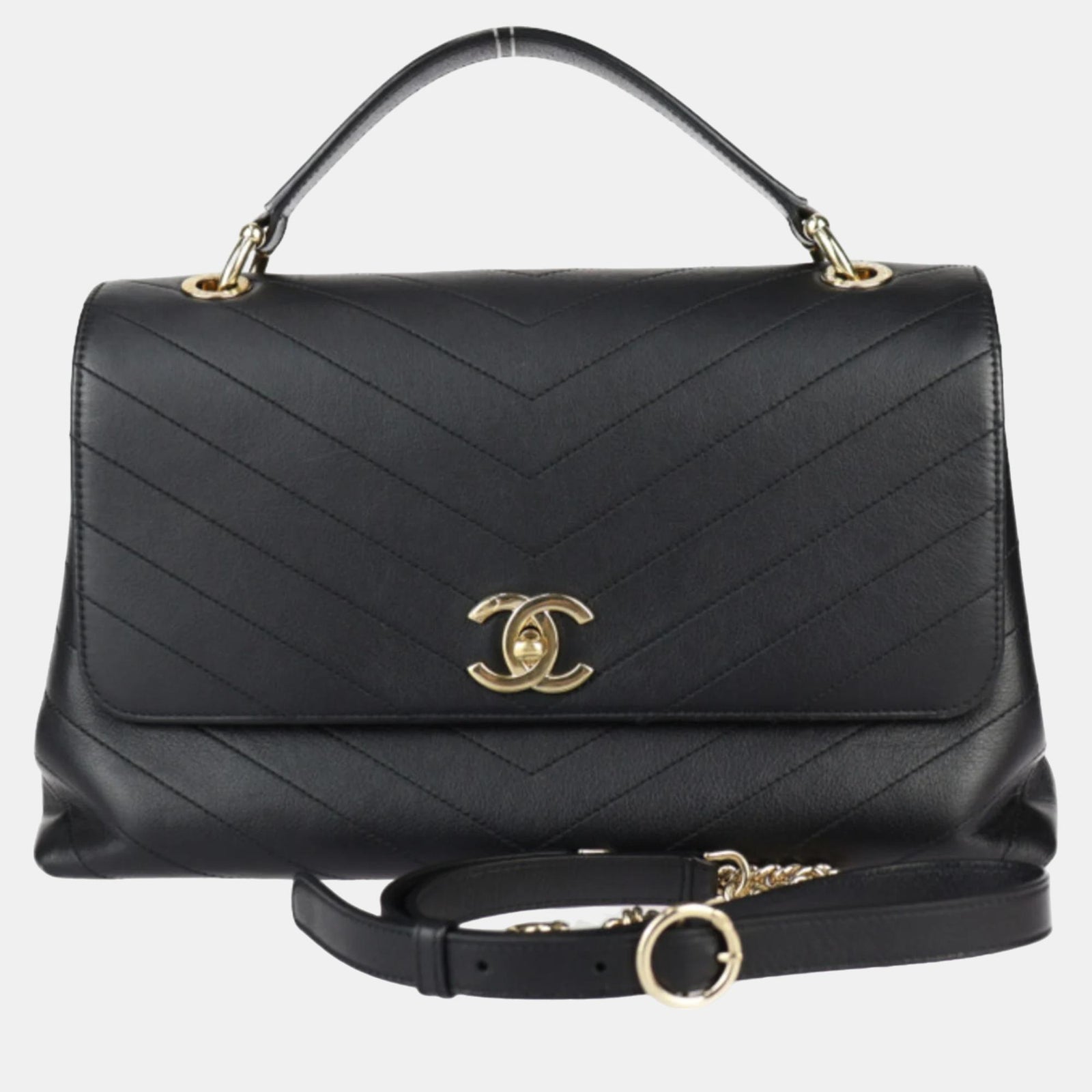 Chanel Kleine Chevron-Chic-Tasche aus Kalbsleder in Schwarz mit Henkel