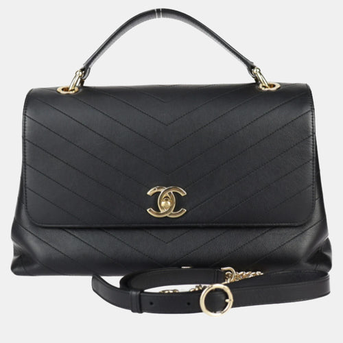 Black Chevron Calfskin Small Chevron Chic Top Handle Bag