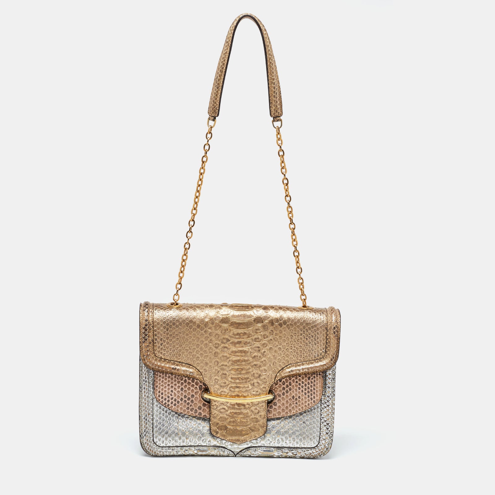 Alexander Mcqueen Metallic Python Heroine Chain Shoulder Bag